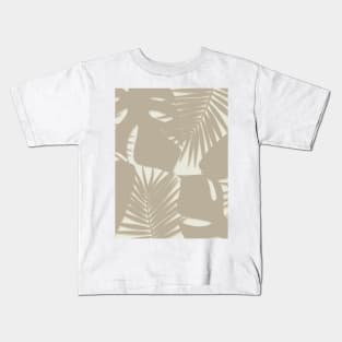 Monstera, Spider Palm, Tropical Leaves Print In Neutrals Kids T-Shirt